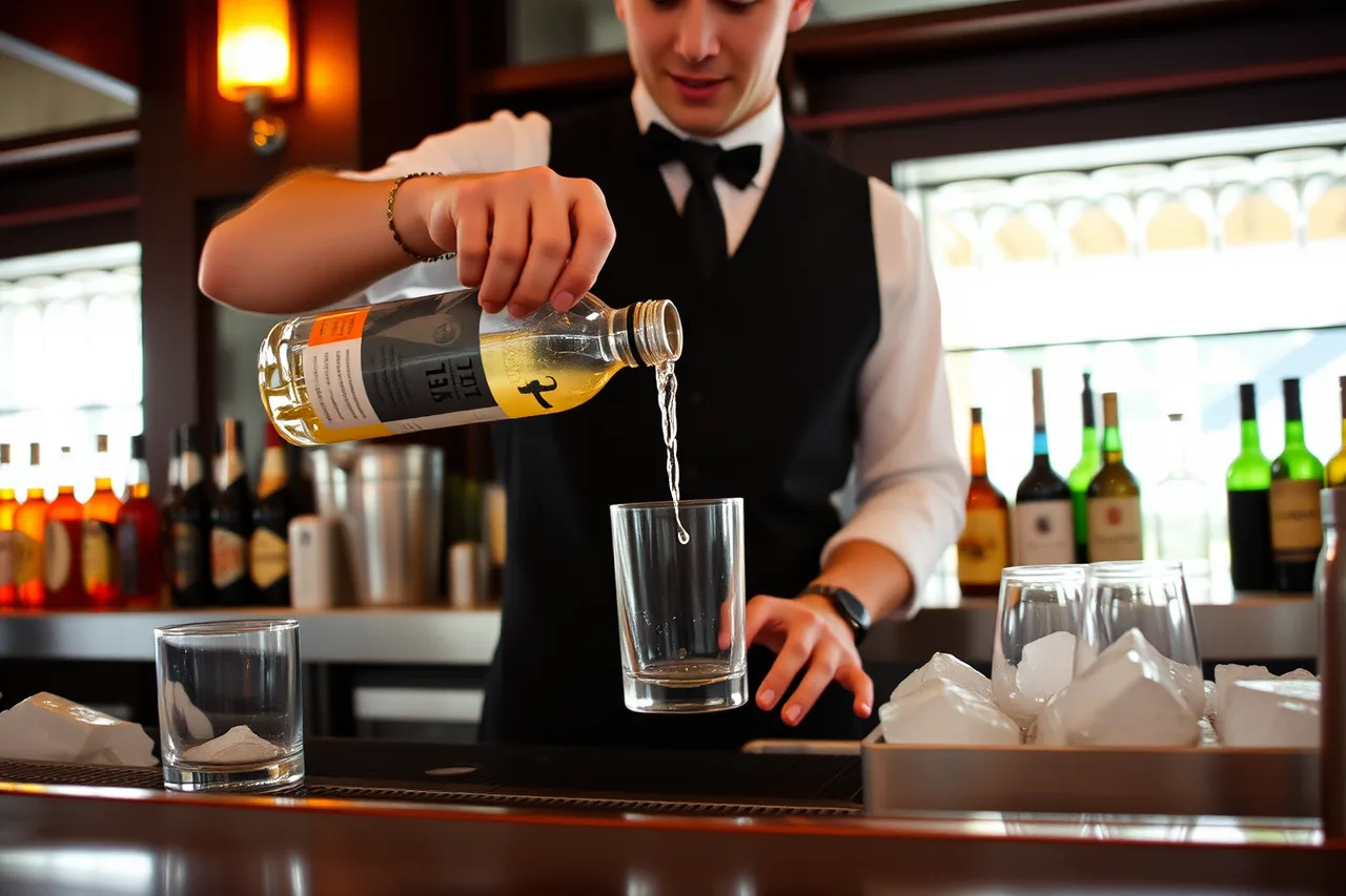 Bartender pouring a well drink at a banquet bar station (Banquet Beverage Package Pricing: How to Set Open Bar Rates)